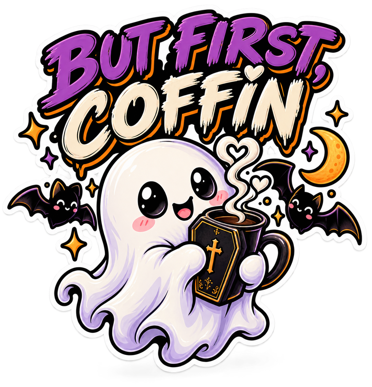 But First, Coffin, Mummy Issues & Fright Club — Halloween Sticker 3-Pack