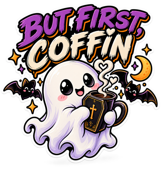 But First, Coffin, Mummy Issues & Fright Club — Halloween Sticker 3-Pack