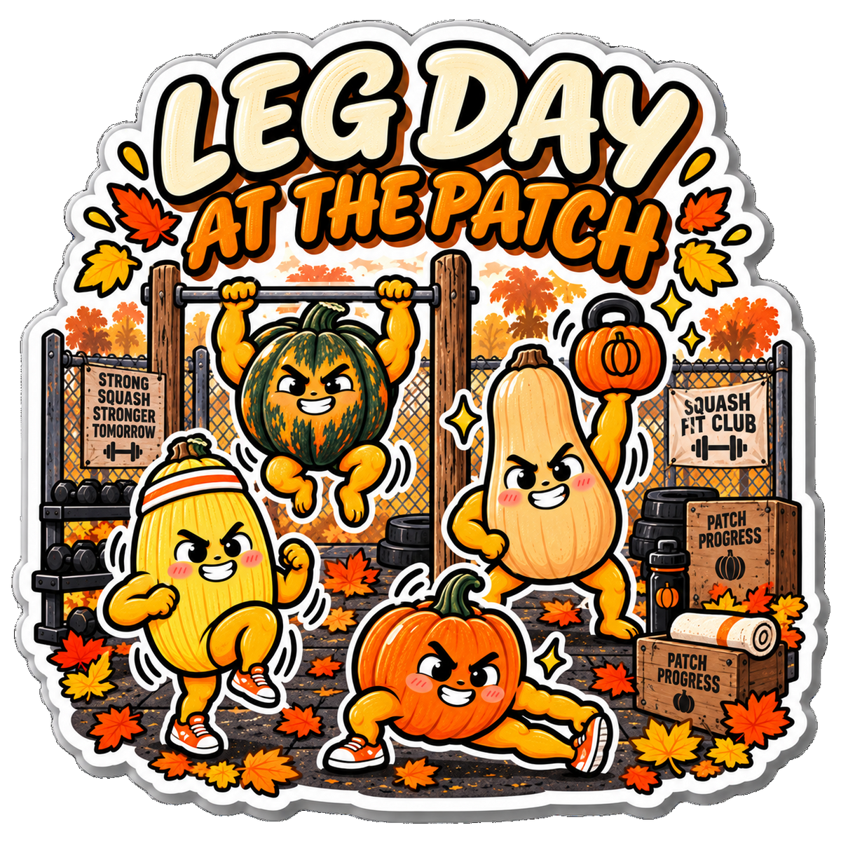 Squash Crew, Spotter Squash & Leg Day at the Patch — Fall Sticker 3-Pack
