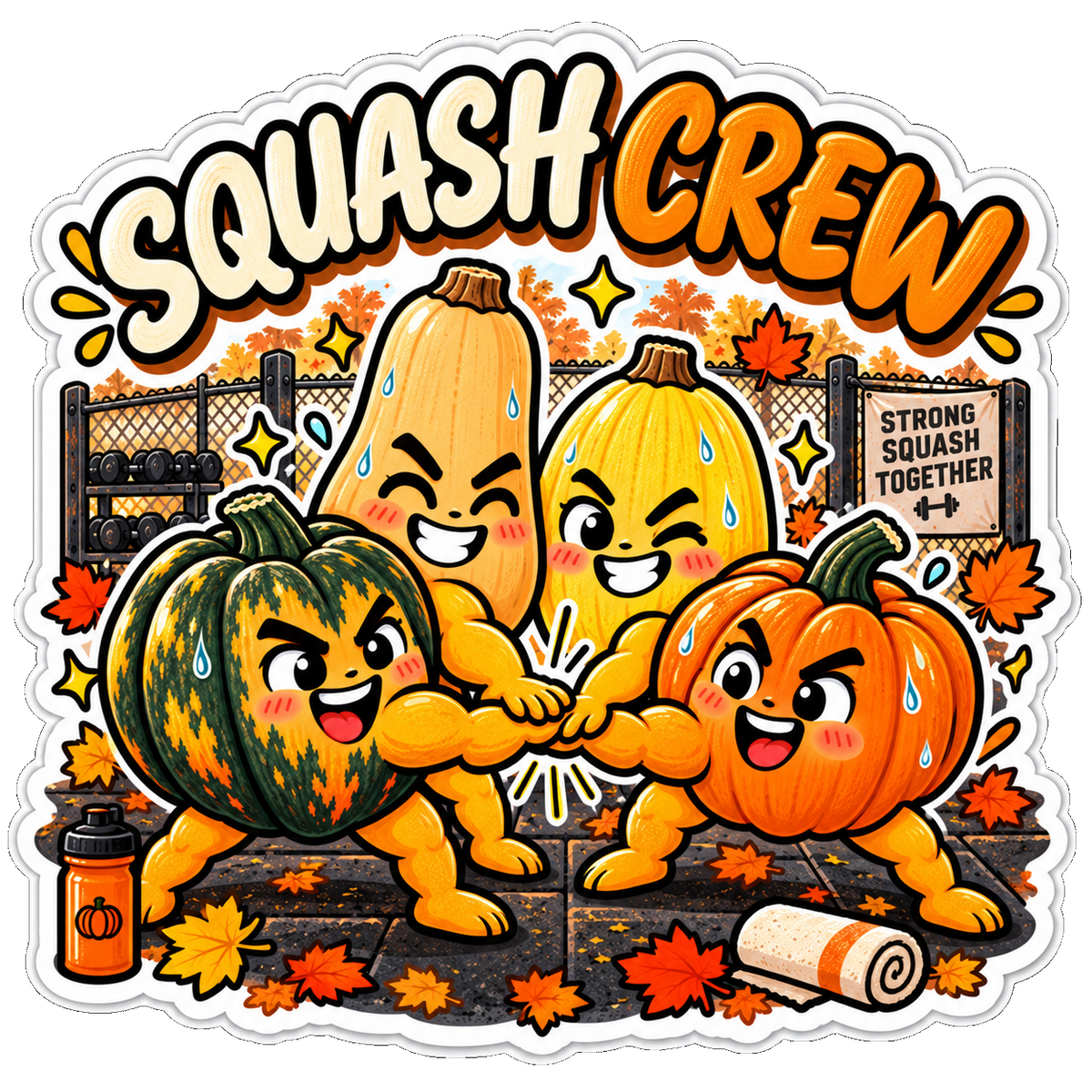 Squash Crew, Spotter Squash & Leg Day at the Patch — Fall Sticker 3-Pack