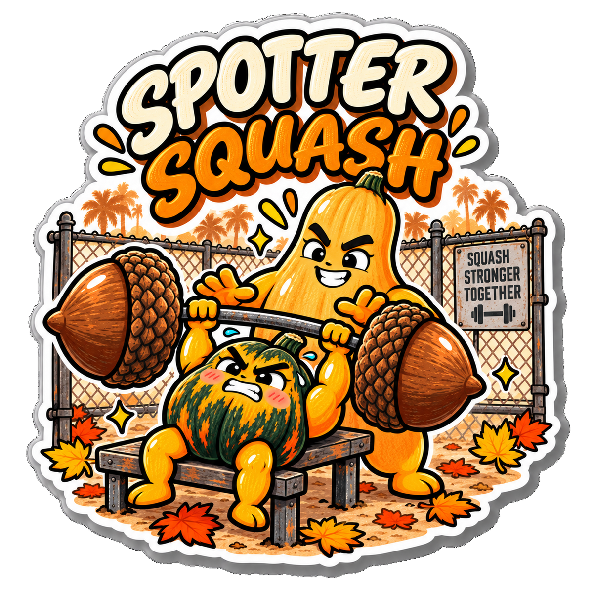 Squash Crew, Spotter Squash & Leg Day at the Patch — Fall Sticker 3-Pack