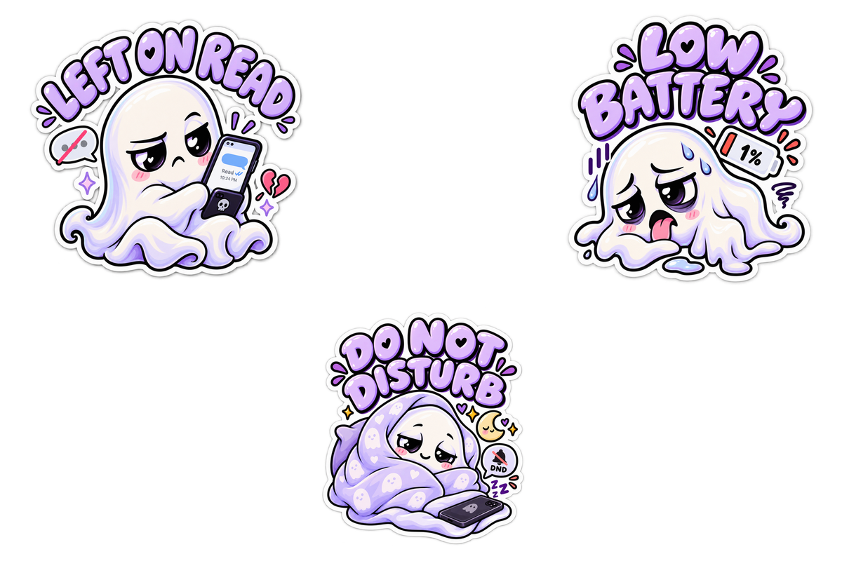 Left on Read, Low Battery & Do Not Disturb — Halloween Sticker 3-Pack
