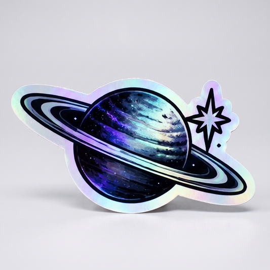 Ringed Saturn, Radiant Eye, Hooded Bandit & Sacred Geometry Seal — Holographic Sticker 4-Pack