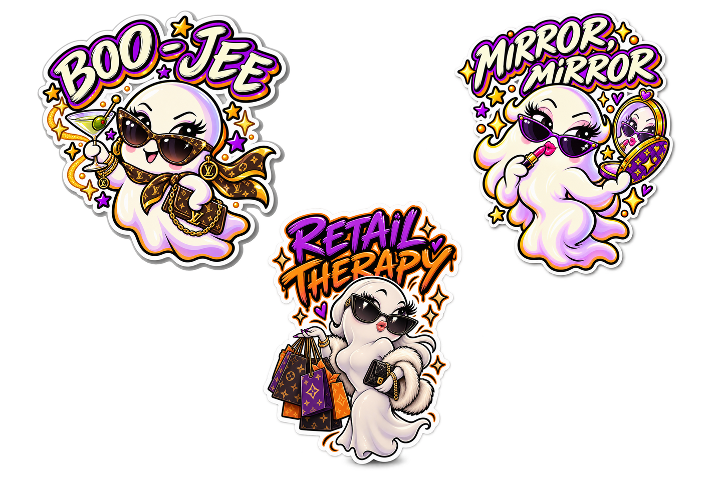 Boo-Jee, Mirror, Mirror & Retail Therapy — Halloween Sticker 3-Pack